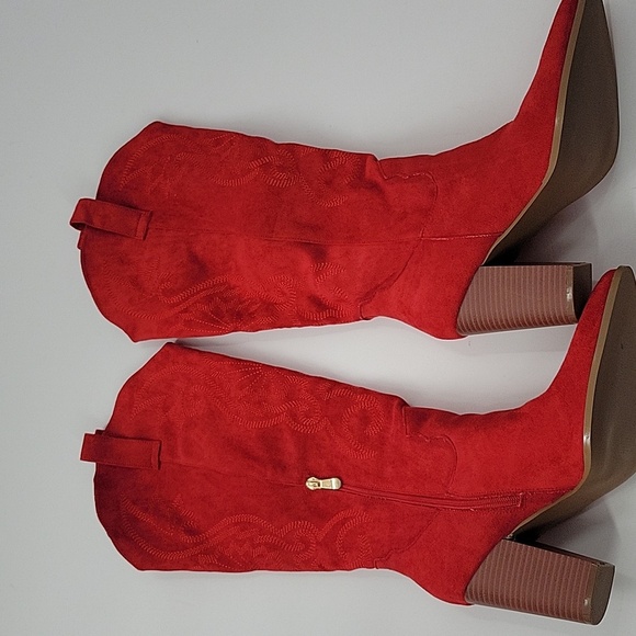 Red Suede Knee-High Boots - Picture 9 of 16